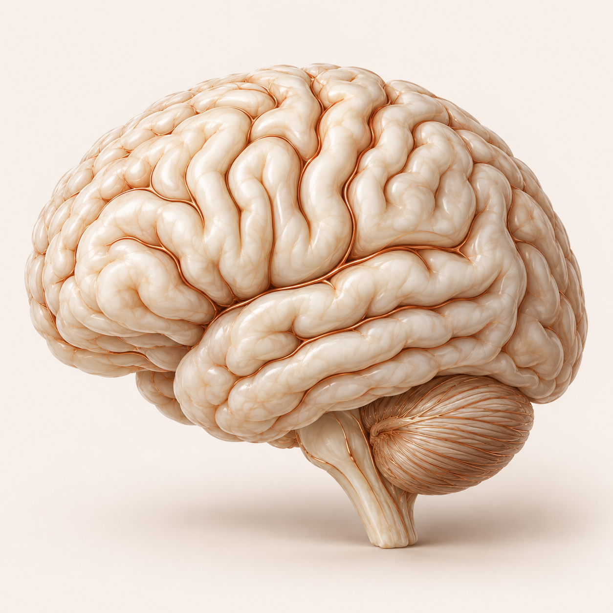 Brain illustration in ivory and copper