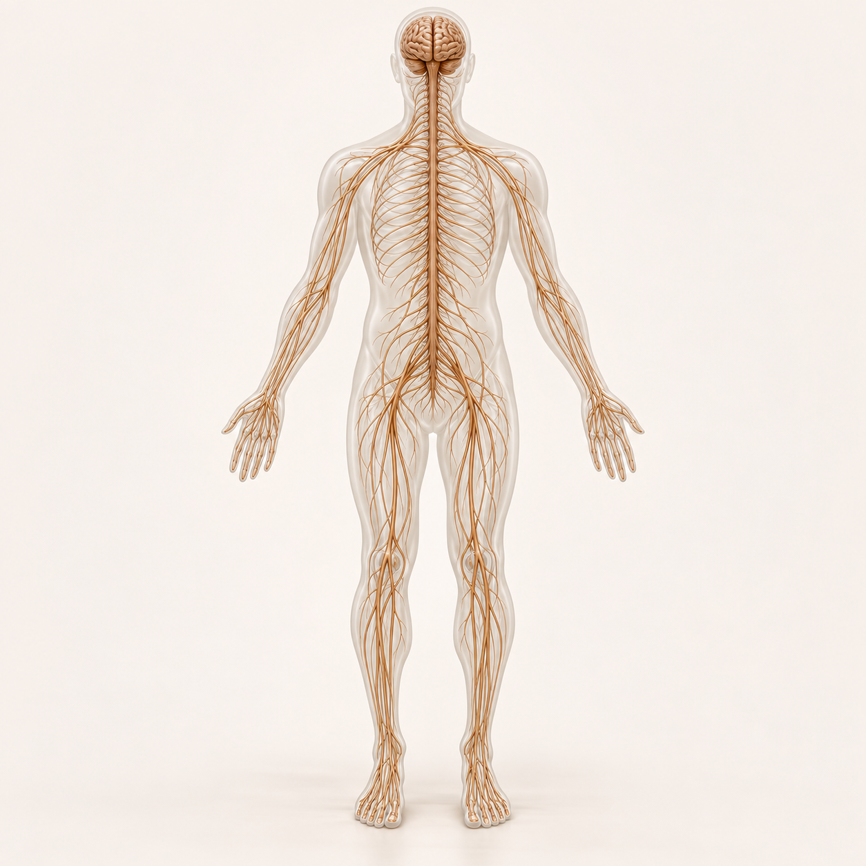 Human nervous system illustration showing branching nerves
