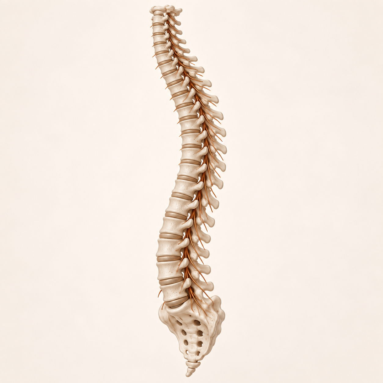 Spinal column illustration in ivory and copper